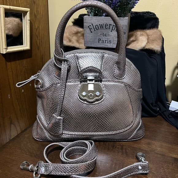 TALBOTS LEATHER METALLIC SILVER BAG CROSSBODY NEW - Picture 1 of 5